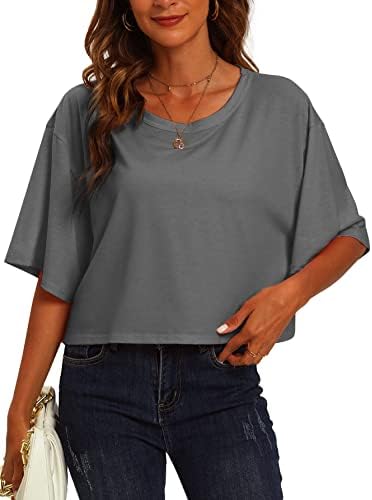 Folner Ženska kratka rukava obrezana majica na majica prevelika ramena ljeta TEES