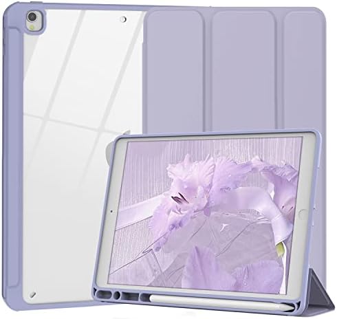 XKLADZ za iPad 9. generacijski slučaj 2021, iPad 8. GEN Case 2020, IPAD 7. GEN CASE 2019, iPad 10,2 inčni protetivni futrola sa držačem olovke, stalak za tabletu jasan poklopac, automatski spavanje / buđenje - ljubičasta