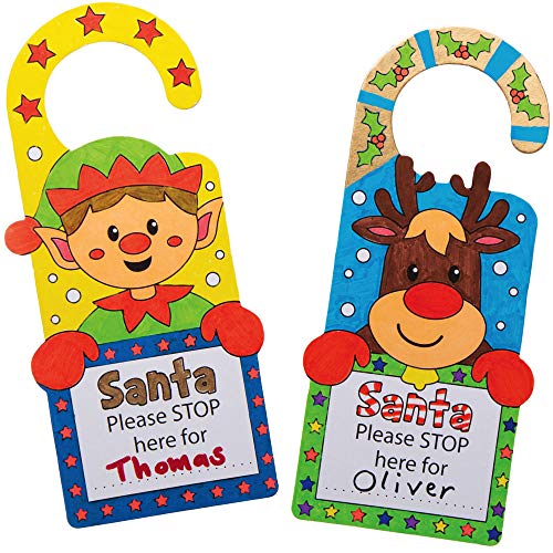 Baker Ross AX492 Santa Stani ovdje boja u vješalicama za vrata - pakovanje od 10, Božićne vješalice za vrata za djecu umjetnost i