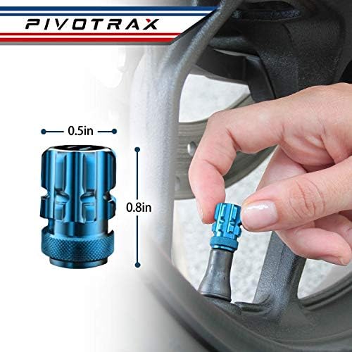 Pivotrax stabljike gume stabljike gume i ventilske jezgre | Set od 2 kape i 4 jezgre | Plava | Universal Fit za automobile, SUV, kamion,