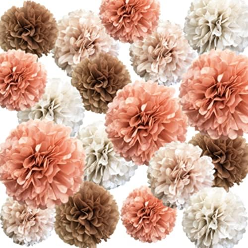 Tkiva Pom Poms Dekoracije za vjenčanje - 20 komada Dusty ružičasta smeđa pastelna krema Slonovača papirnate cvijeće za angažman mladenke