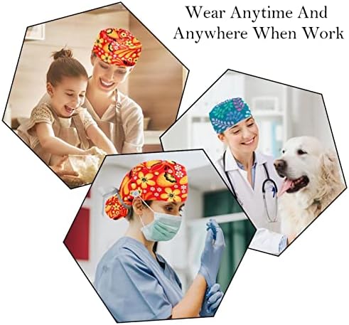 CAP COP za žene Medicinska duga kosa 2 pakete Podesiva vrpca kravata Ponytail Hats Bouftan hirurški kapu Cvjetni cvjetni