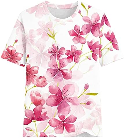 Žene kratki rukav na vrhu ljetne cvjetne tiskane tunike vrhovi Crewneck Loose Fit T-majice Dressy Dnevno casual bluza Tee