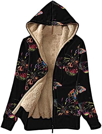 Dame zadebljanih kaputaca leptira Ispiši trendi rupe obložen kapuljačom zimske dukseve jakne sa bočnim džepovima