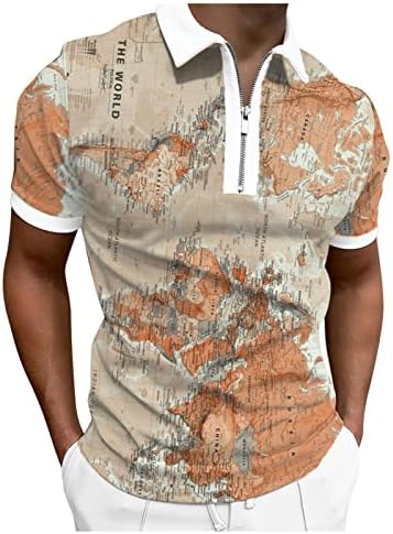 HDDK Zipper polo Golf majice za muške ljetne kratkih rukava Mapa svjetske mape Ispiši smiješnu grafičku casual košulju za tenis za