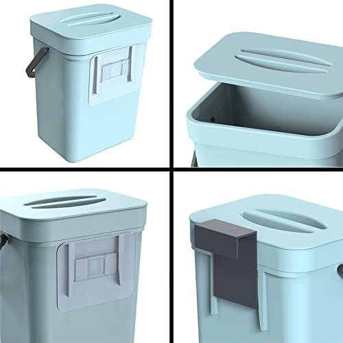 Frcctre plastična kanta za otpad od 2 pakovanja, zidna kanta za smeće od 3L / 0,8 Gal, mala kanta za kompost sa poklopcem za vrata kuhinjskog ormarića, pult, ispod sudopera, spavaća soba, kupatilo, bijela+plava