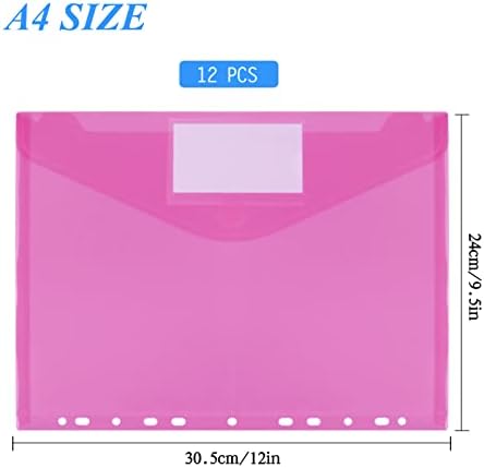 Toplive džepovi za vezivanje, 12 pakovanja koverte za vezivanje sa 11 rupa Organizator prozirne vodootporne Poli koverte veličine