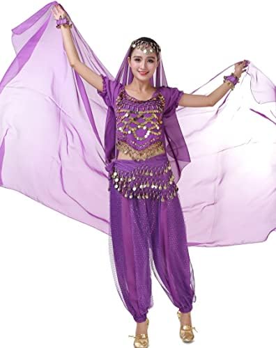 Zltdream Ženski indijski trbuh ples šareni šal veo 2,2 * 1,2m za Halloween Raves kostim šifon