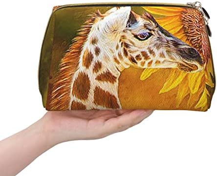 FFEXS Giraffe i kozmetička torba za suncokret, kožna kozmetička torba, putna kozmetička torba velikog kapaciteta, prijenosna kozmetička torba