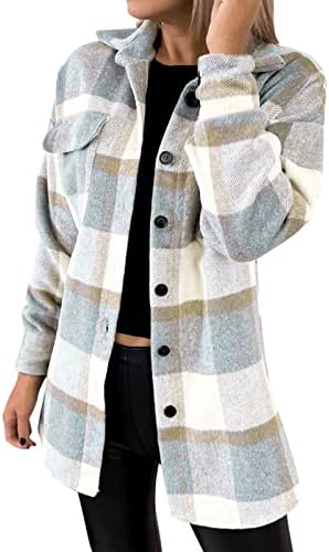 Ženska flannela košulja plairana jakna za singnje Jednostruki grudi labavi fit casual gumba Vuna mješavina CAAT bluze