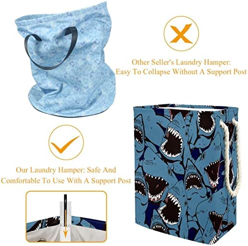 Inhomer more Angry Shark Teeth Blue Pattern velika korpa za veš vodootporna sklopiva korpa za odeću za organizatore igračaka za odeću, kućni dekor za spavaću sobu kupatilo