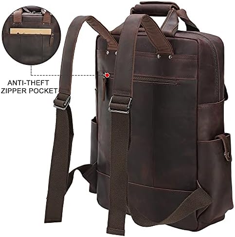 TIDING Muška Vintage koža 15,6-inčni ruksak za Laptop sa više džepova školski ruksak za poslovna putovanja