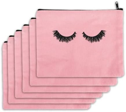 PHOGARY 6kom platnena torbica za šminkanje, kozmetička torba Bulk Travel Make Up torbica toaletna torbica sa džepom sa patentnim zatvaračem za žene i djevojčice Pink