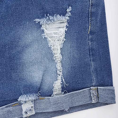 Oplxuo traper kratke hlače za žene srednje strukte rastezljive srušene nevoljene jean kratke hlače ležerne ljetne traper kratke hlače sa džepovima
