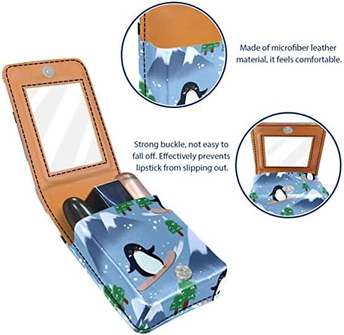 ORYUEKAN držač futrole za ruž za usne Mini torba putna kozmetička torbica, organizator sa ogledalom za vanjsku torbicu za svadbene zabave za djeveruše, crtana životinja Penguin Snow Mountain