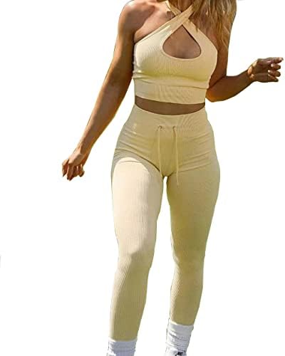 Asyrui Workout Set za žene 2 komada rebrastog ratarskog gornjeg gornjeg dijela i skrovitka za nogavice Yoga odijelo teretana Fitness Activewear