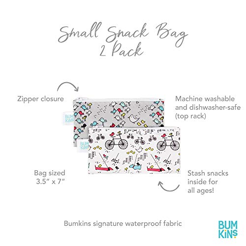 Bumkins Snack torbe, Tkanina za višekratnu upotrebu, pranje, hrana za hranu, BPA Besplatno - Ptičji park i urbana ptica