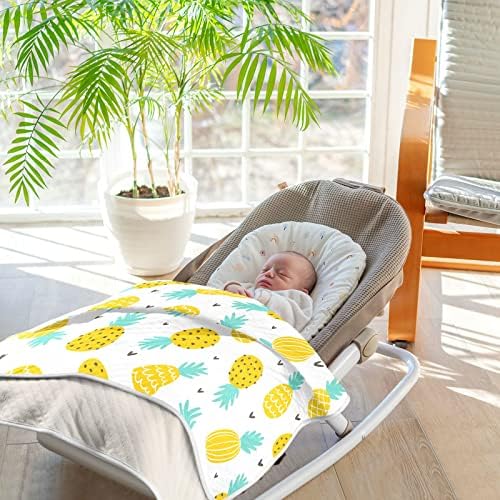 Swaddle pokrivač ananas pamučni pokrivač za dojenčad, primanje pokrivača, lagana mekana prekrivačica za krevetić, kolica, raketa, 30x40 unutra, bijela