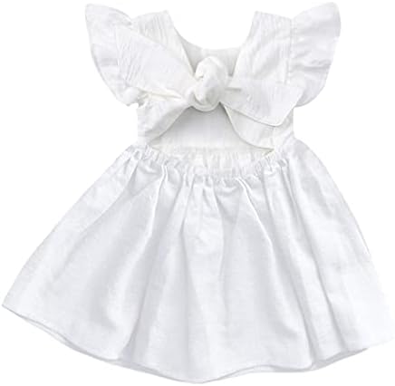 Lnicear Toddler Baby Girls ruffle rukave haljine pamučne posteljine pune boje letnje ležerne haljine za zabavu
