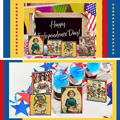 Purpeak 6 kom 4. jula Decor Vintage Decor Patriotska američka zastava drveni blok Dan nezavisnosti slojeviti poslužavnik rustikalni
