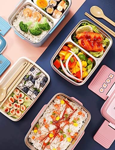 Pink Bento kutija za ručak otporan na propuštanje od nehrđajućeg čelika Kontejner za prehranu sa 2 pretinca Set za pribor za kuhanje za djecu, Bento Salad kontejner za radnu školu