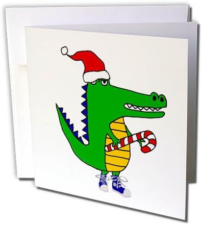 3dRose Silly Funny Aligator u Santa šešir sa Candy Cane Božić Art-čestitka, 6 po 6-inčni