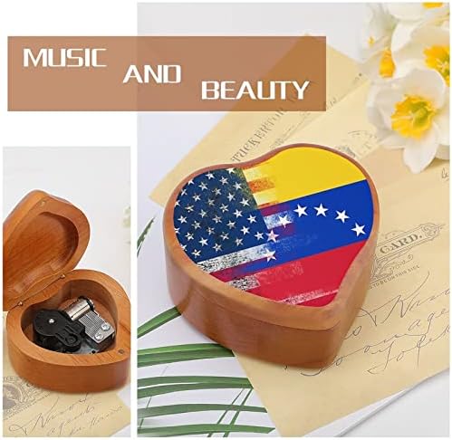 Američka i Venezuela Zastava Vintage Drveni sat Glazbeni kutija Muzička kutija u obliku srca Pokloni za ljubitelje porodice