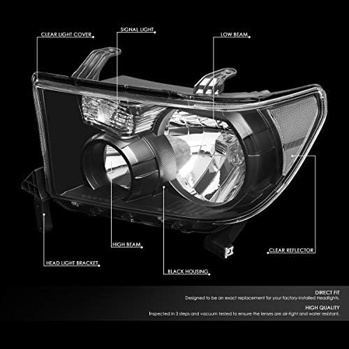 DNK MOTORING HL-OH-TT07-BK-CL1 par crno kućište jasan ugao farovi kompatibilni sa 07-13 Tundra / 08-17 Sequoia