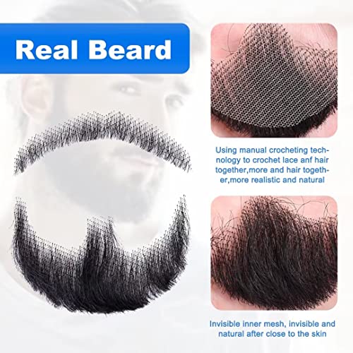 Snažna ljudska kosa lažna brada - crno lice brade realistična ljudska kosa puna ruka vezana kosa na licu čipka nevidljivi lažni