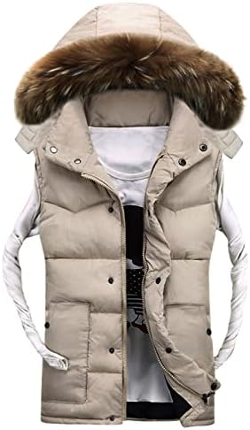UOFOCO Trendy Home Plus size Jakna Muška zimska rukavica bez rukava Zip Fur obloženi kaput rugajući izrez Solid Boja