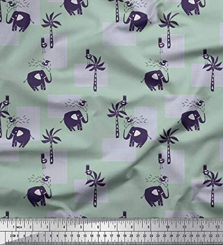 Soimoi pamučni dres tkanina ptica, kokosovo drvo & Elephant Kids Decor tkanina štampana Dvorište širine 58 inča