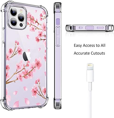 Heyorun Cherry Blossom Case Fit Za iPhone 12 Pro Max 6.7 inča, Cherry Blossoms djevojke i žene Floral Clear Back Case, Sakura Transparent