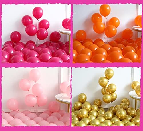 Enanal Hot Pink narančasti balon Garland Arch Kit, 158pcs ružičasti narandžasti i hromirani metalik zlatni baloni za rođendanski tuš