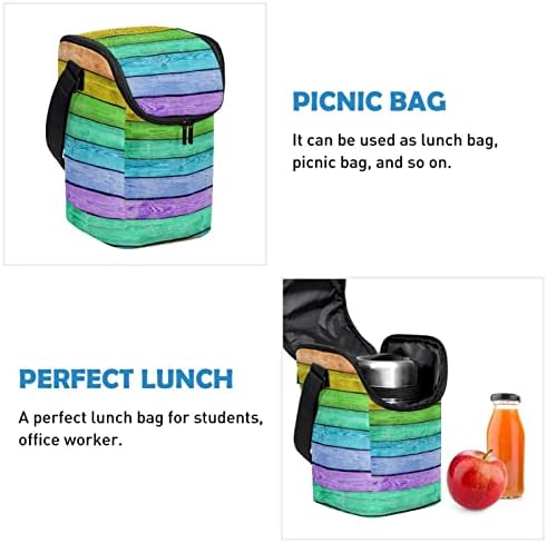 GUEROTKR torba za ručak žene, kutija za ručak za muškarce, ženska kutija za ručak,šareni drveni dasci prugasti uzorak