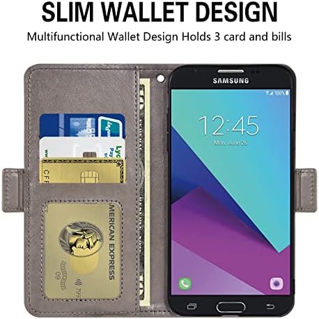 Kompatibilno sa Samsung Galaxy J7 Prime 2017 J 7 Skypro Sky Pro J7V V S727VL futrolom za novčanik i kaljenim staklom zaštitnik ekrana preklopni držač kartice poklopac mobilnog telefona za Glaxay Halo 7J Perx J7prime Grey