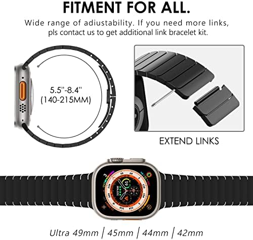 Metalna veza sa punilom od nehrđajućeg čelika Kompatibilna sa Apple Watch Band 42mm 44mm 45mm, narukvica sa leptirskom kopčom za IWATch ultra serije 8 7 6 5 4 3 2 1 SE za muškarce, crno