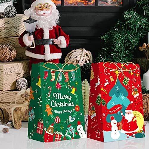 Božićne torbe za bombone Kraft papir Goody Poklon kutije sa konopljama užad za konoplje Xmas Party Favorit, Halloween Holiday Party Fabrit sa 12 komada za djecu Božićna zabava Oprema
