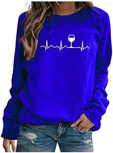 Stretch Club Slatka majica za dame Fit Fit Finge Dugi rukav za Valentinovo Poliester uzorak Crewneck Extra