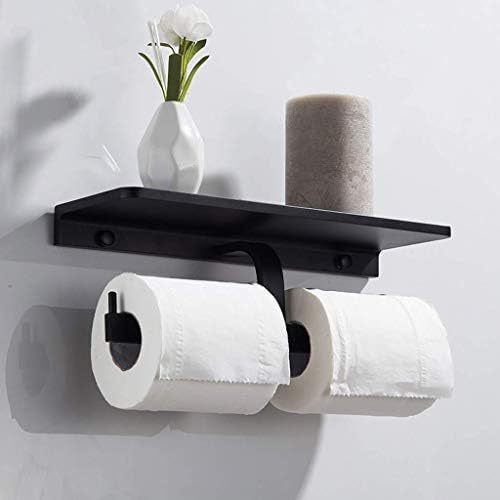 WHLMYH Držač za toaletni papir, dvostruki roll s policama za telefon - zidni dozator tkiva - moderan stil, 30x10x9 cm
