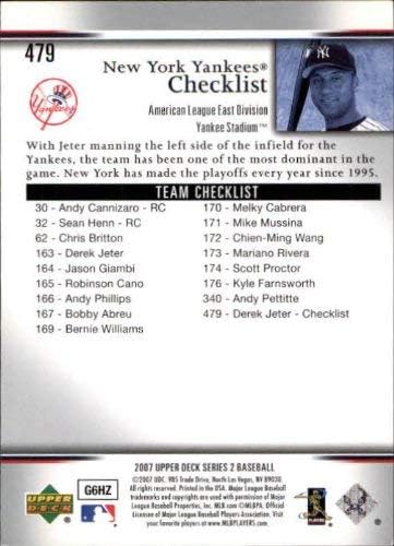 2007. Gornja paluba 479 Derek Jeter CL MLB bajzbol trgovačka kartica