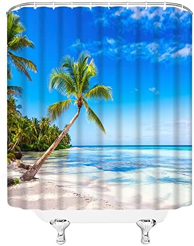 Kdydk ocean plaža tematska zavjesa za tuširanje Blue Sky Tropical Palm Drveće morski valovi primorski otok sunca priroda ljetna havajska