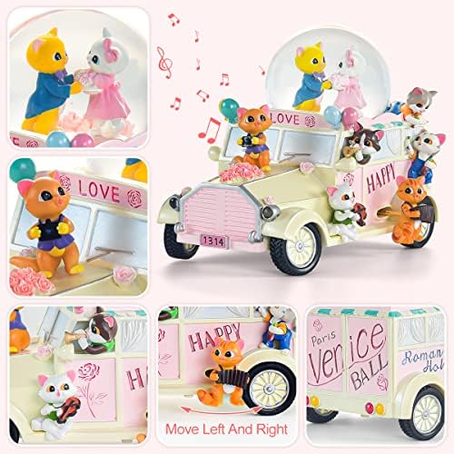 Mačke muzičke kutije za žene - auto u obliku automobila snježni globus sa lakim romantičnim poklonima umotanim na ženu djevojke kćer