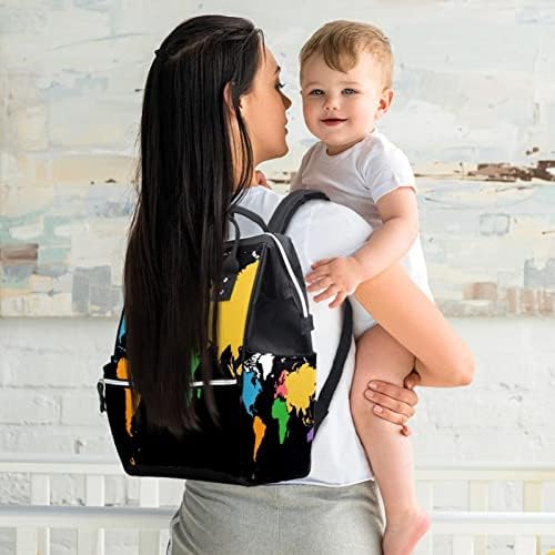 Šarene karte svijeta crne pozadinske torbe za pelene ruksak za bebe nazivne torbe za promjenu multi funkcije Velika kapaciteta putnička