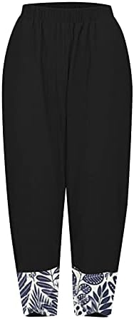 Pamučne lanene kapri hlače ženske ljetne Casual kapri hlače s džepovima visokog struka udobne hlače na plaži Vintage Harem hlače
