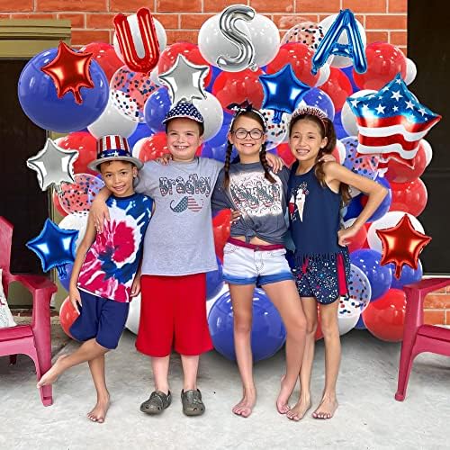 143pcs 4. srpnja ukrasi crveno bijeli i plavi balon Garland Arch kit patriotski ukrasi folija USA i zastava zvijezde Mylar Balloons četvrti jul Rođendanski rođendan na temu na nautičkoj bajbolu