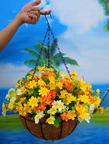 Dekoracija doma i na otvorenom svileno cvijeće lanac viseća korpa saksija vještački cvijet tratinčice žuta i narandžasta