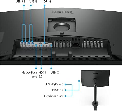 BenQ PD2705UA 27-inčni Ergo ruku 4k Monitor, 90W USB-C, UHD, P3, sRGB, Rec.709, DisplayHDR 400, IPS, Aqcolor tehnologija, crna