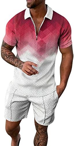 Bmisegm ljetne radne majice za muškarce Muška sportska odjeća Print boja kratki rukavi sa patentnim zatvaračem Shorts Set Summer Men's Formal