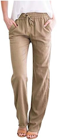 Ženske posteljine hlače Ljeto ravne široke pantalone za noge crteći visoke pantalone sa visokim strukom labave fit udobne palazzo