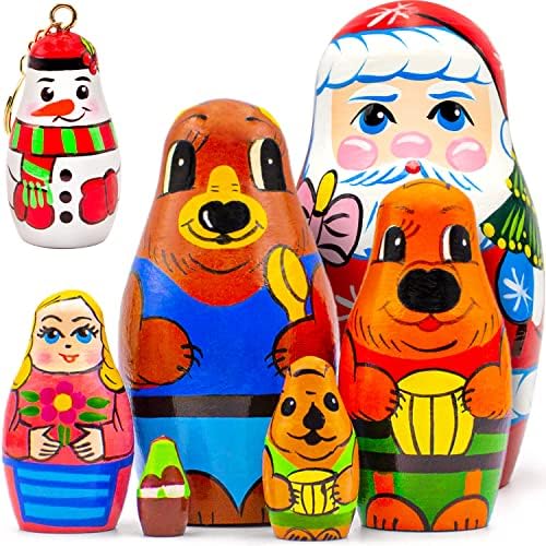 Božićne gnijezdne lutke set od 5 kom - karaktera gniježđe lutke Goldilocks i tri medvjeda - božićne ideje Pokloni + matryoshka lutka za odmor Santa i snjegović sa vjeljkom